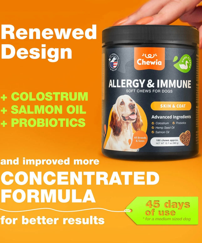 Dog Allergy Relief Chews – Anti-Itch & Skin Relief – Seasonal Allergies & Hot Spots Support – Immune Health – Salmon Oil – Free U.S. Shipping