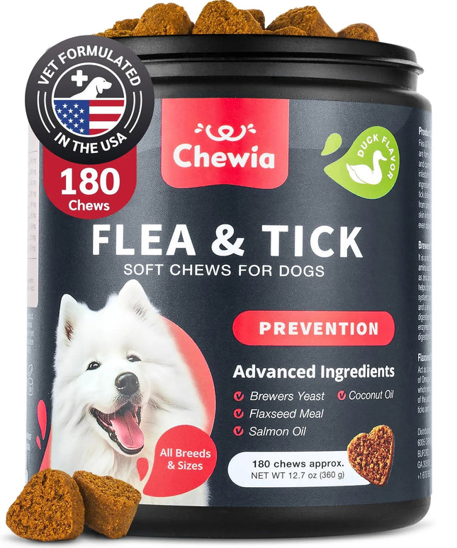 Dog Flea and Tick Treatment Chews – Natural Flea & Tick Prevention – Immune Support Chewables – Free U.S. Shipping
