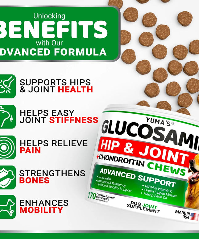 Yuma's Glucosamine For Dogs – Hip & Joint Supplement | 170 Chews | Pain Relief & Enhanced Mobility | Premium Quality | Fast & Free Shipping in the USA | www.petpexi.com