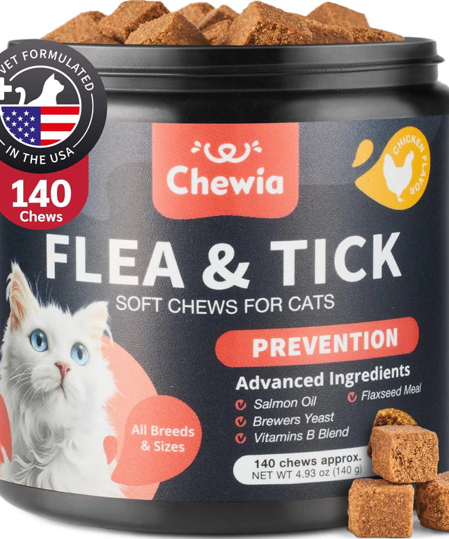 Flea Treatment for Cats – Daily Oral Flea & Tick Prevention Chews – Natural Chicken Flavor – Free U.S. Shipping