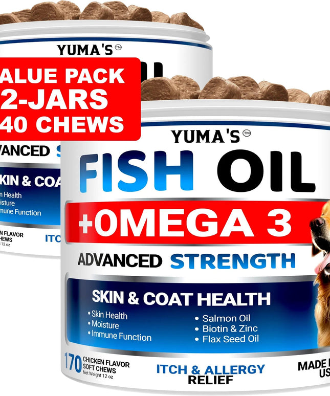 Yuma's Omega 3 Fish Oil for Dogs - Skin and Coat Supplement, Allergy Support, Anti-Shedding, Shiny Coat