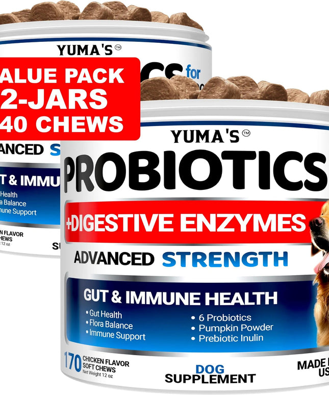 Yuma’s 2 Pack Probiotics for Dogs – 340 Chews for Digestive Health and Gas Relief - Free Shipping USA