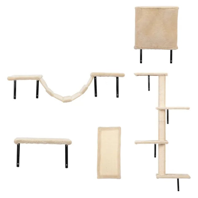 5 Pcs Wall Mounted Cat Climber Set – Floating Shelves, Scratching Posts & Cozy Cat House | Petpexi