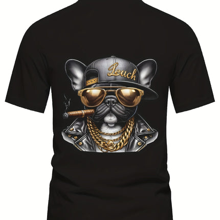 Cool Hip-Hop Dog Gold Chain Print Men’s Short Sleeve T-Shirt | PetPexi