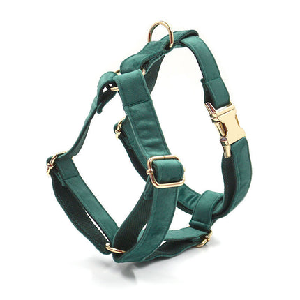 Green Velvet Dog Collar & Leash Set – Elegant Christmas Design with Gold Buckle | Petpexi