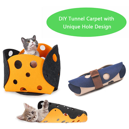 Cat Tunnel Felt Pom Splicing Deformable Kitten Nest – Interactive Collapsible Pet Toy | Petpexi