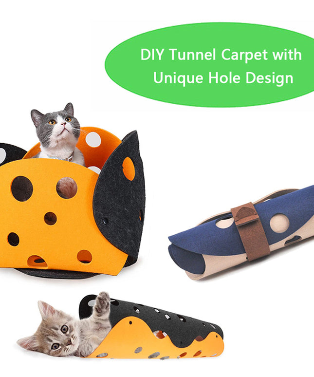 Cat Tunnel Felt Pom Splicing Deformable Kitten Nest – Interactive Collapsible Pet Toy | Petpexi