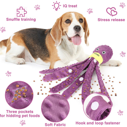 Festive Dog Snuffle Toy Plush Octopus Puzzle - Interactive Chew Toy with Slow Feeder