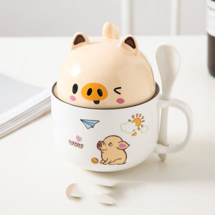 Cartoon Ceramic Mug with Lid & Spoon – Cute Animal Designs | PetPexi