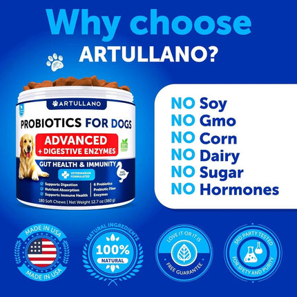 Probiotics For Dogs - Gut Health, Allergy & Immunity Support, 180 Duck-Flavored Soft Chews