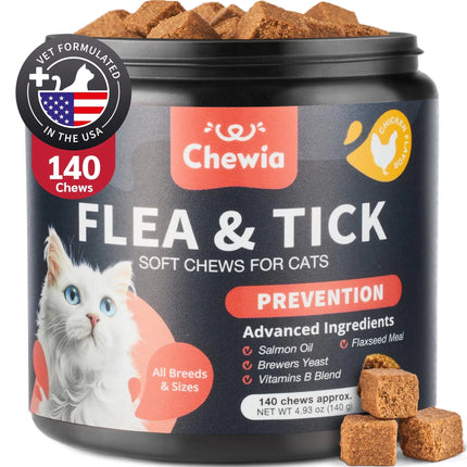 Flea Treatment for Cats – Daily Oral Flea & Tick Prevention Chews – Natural Chicken Flavor – Soft Chews for All Breeds & Ages – Free U.S. Shipping
