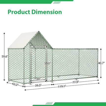 Metal Chicken Coop Walk-in Chicken Run Poultry Cage with PVC Cover for Ducks, Rabbits & Small Animals