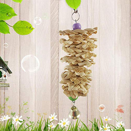 Bird Parrot Toy with Bell – Natural Wooden Grass Hanging Toy for Cage