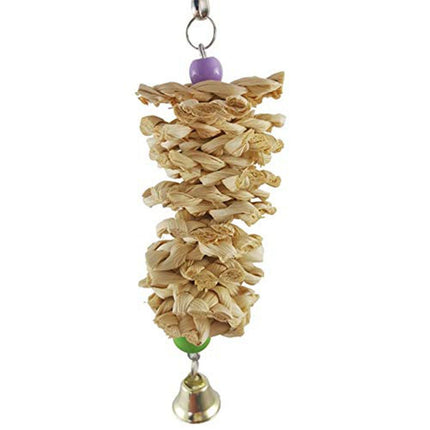 Bird Parrot Toy with Bell – Natural Wooden Grass Hanging Toy for Cage