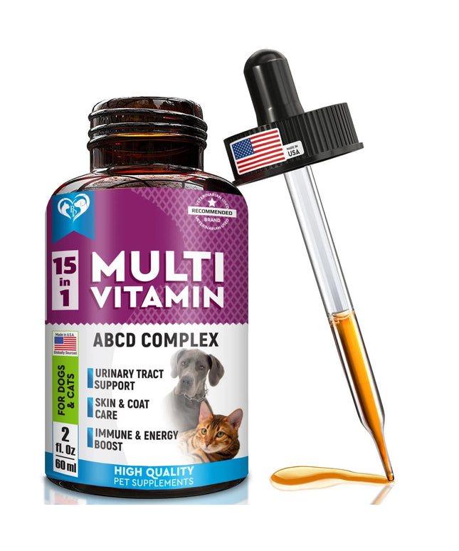 15-in-1 Multivitamin Liquid for Cats & Dogs with Glucosamine and Cranberry for Urinary, Joint, and Skin Support - 60 ml

