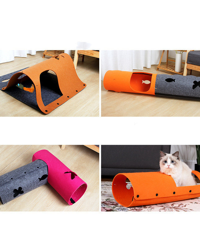 2 in 1 DIY Cat Tunnel & Removable Felt Nest House – Interactive Pet Play Tube | Petpexi