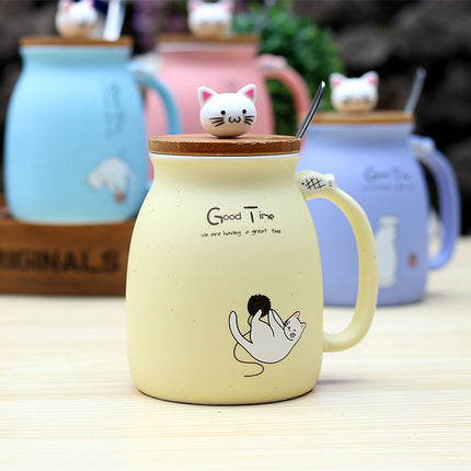 Cute Kitten Cartoon Ceramic Mug with Lid – 420ml Bone China | PetPexi