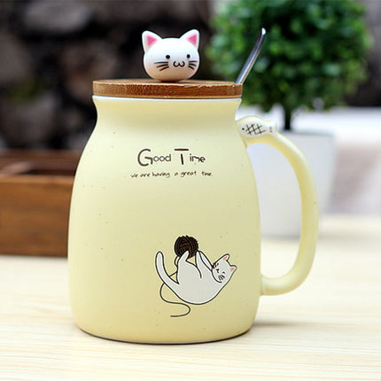 Cute Kitten Cartoon Ceramic Mug with Lid – 420ml Bone China | PetPexi