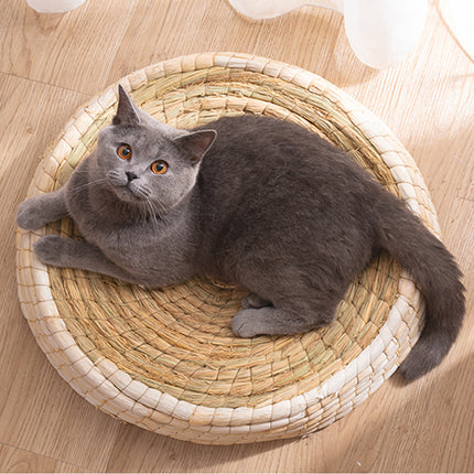 Teng Wok Felt House Cat Bed made of straw and corn husk, natural cozy nest by PetPexi with fast and free shipping in USA

