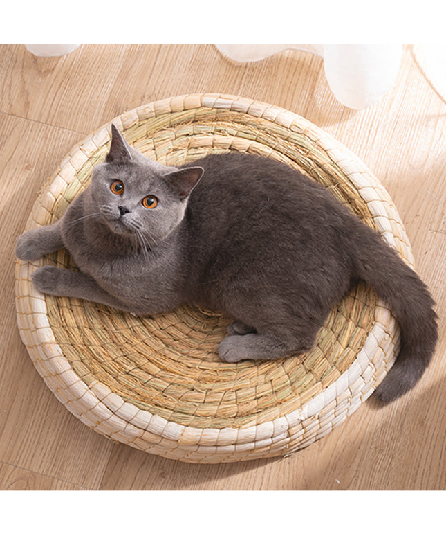 Teng Wok Felt House Cat Bed made of straw and corn husk, natural cozy nest by PetPexi with fast and free shipping in USA

