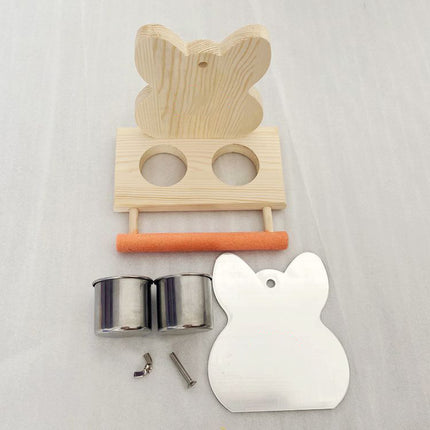 Parrot Puzzle Bird Toy Grinding Claw Stand – Stainless Steel Food Cup & Mirror