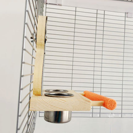 Parrot Puzzle Bird Toy Grinding Claw Stand – Stainless Steel Food Cup & Mirror