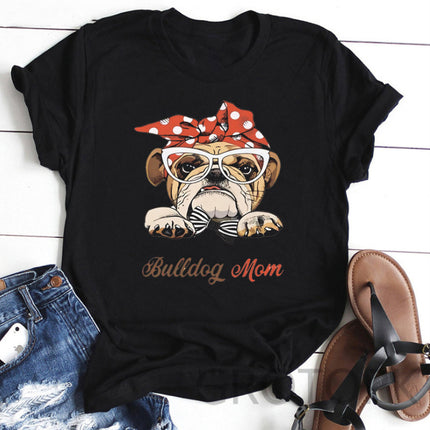 Women’s Dog Mom Dog Print Round Neck Short Sleeve T-Shirt – Slim Fit | PetPexi