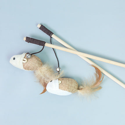 Cat Feather Bell Mouse Toy – Interactive Cotton Rope Cat Play Stick | Petpexi