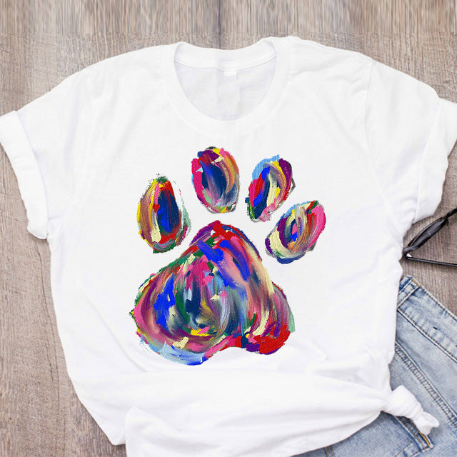 DOG MOM ECG Footprint Love Lady T-Shirt – Soft Milk Silk Short Sleeve | PetPexi