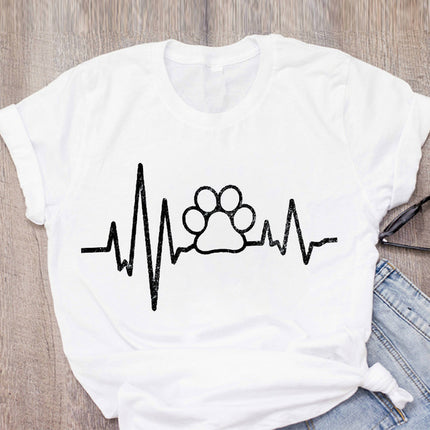 DOG MOM ECG Footprint Love Lady T-Shirt – Soft Milk Silk Short Sleeve | PetPexi
