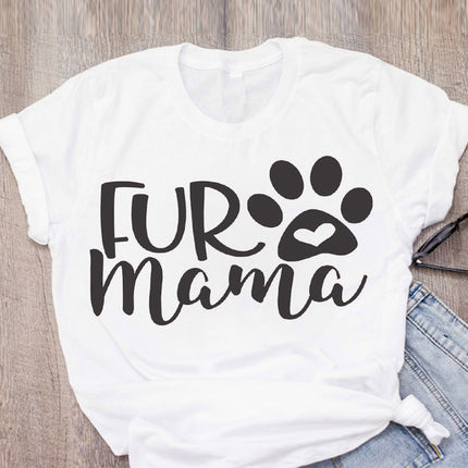 DOG MOM ECG Footprint Love Lady T-Shirt – Soft Milk Silk Short Sleeve | PetPexi