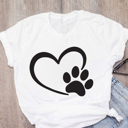 DOG MOM ECG Footprint Love Lady T-Shirt – Soft Milk Silk Short Sleeve | PetPexi
