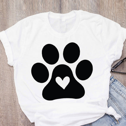 DOG MOM ECG Footprint Love Lady T-Shirt – Soft Milk Silk Short Sleeve | PetPexi