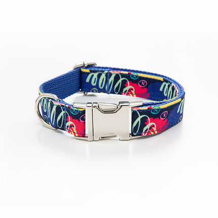 Dog Collar Pet Leash Bow Set - Blue Graffiti Suit - petpexi.com