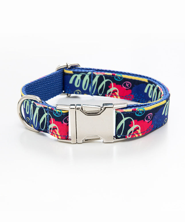Dog Collar Pet Leash Bow Set - Blue Graffiti Suit - petpexi.com