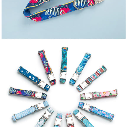 Dog Collar Pet Leash Bow Set - Blue Graffiti Suit - petpexi.com