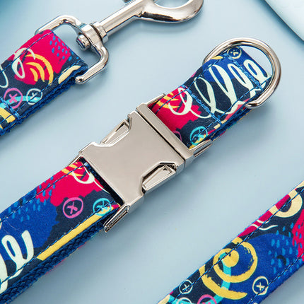 Dog Collar Pet Leash Bow Set - Blue Graffiti Suit - petpexi.com