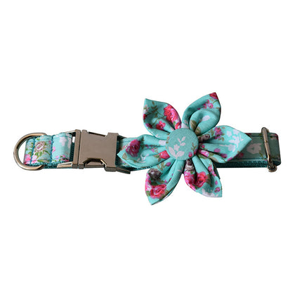 Green Rose Dog Collar & Leash Set – Premium Cotton Casual Style for All Seasons | Petpexi