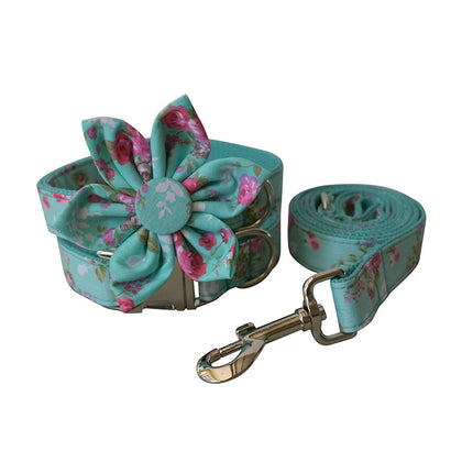 Green Rose Dog Collar & Leash Set – Premium Cotton Casual Style for All Seasons | Petpexi