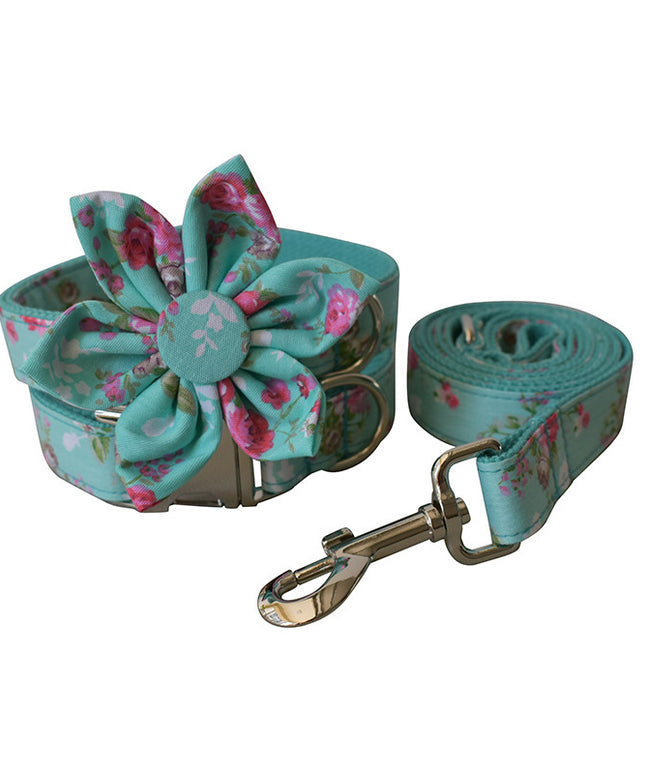 Green Rose Dog Collar & Leash Set – Premium Cotton Casual Style for All Seasons | Petpexi