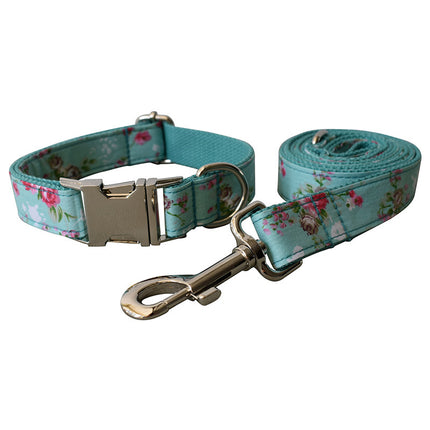 Green Rose Dog Collar & Leash Set – Premium Cotton Casual Style for All Seasons | Petpexi