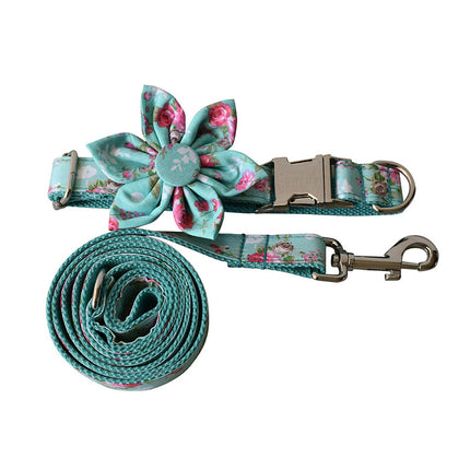 Green Rose Dog Collar & Leash Set – Premium Cotton Casual Style for All Seasons | Petpexi