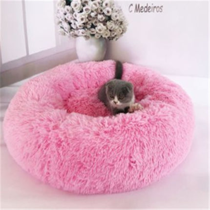 Fluffy Round Winter Cat & Dog Bed – Ultra-Soft Washable Plush Nest