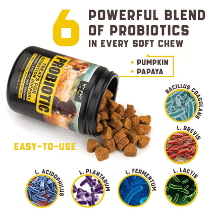 Probiotics for Dogs - Digestive Support, Itchy Skin Relief, Immunity Boost - 180 Duck Flavor Chews | www.petpexi.com