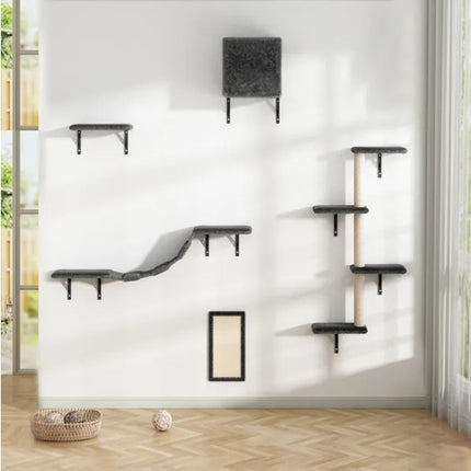 5 Pcs Wall Mounted Cat Climber Set – Floating Shelves, Scratching Posts & Cozy Cat House | Petpexi