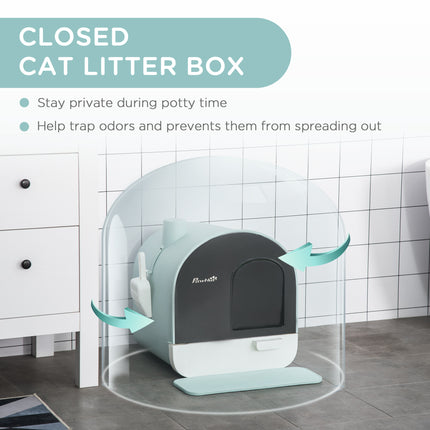 PawHut Cat Litter Box with Lid, Tray, Spoon & Strainer – Indoor Cat Toilet | www.petpexi.com
