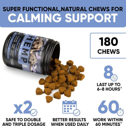 Natural Calming Chews for Dogs with Hemp Oil & Valerian Root – Anxiety Relief for All Breeds – 180 Beef Flavor Chews – Fast & Free Shipping at www.petpexi.com