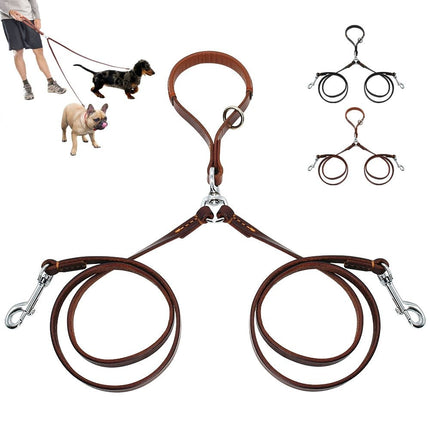 2-Way Leather Dog Leash in black and brown, hands-free and tangle-free for all dog sizes from petpexi.com