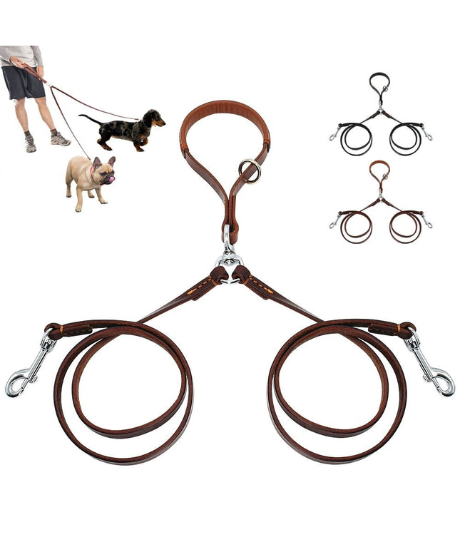 2-Way Leather Dog Leash in black and brown, hands-free and tangle-free for all dog sizes from petpexi.com