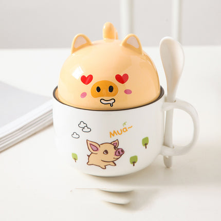 Cartoon Ceramic Mug with Lid & Spoon – Cute Animal Designs | PetPexi